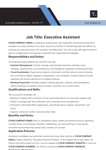Free Executive Assistant Job Description Template to Edit Online