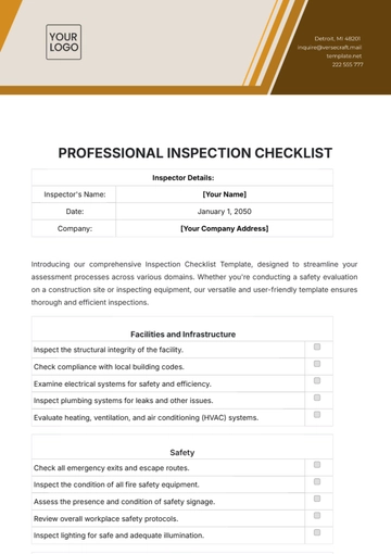 Free Professional Inspection Checklist Template to Edit Online