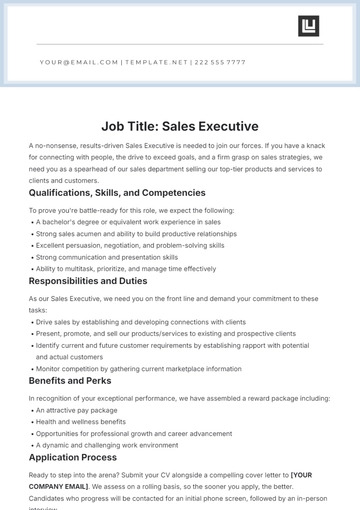 Free Sales Executive Job Description Template to Edit Online