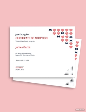Kitten/Cat Adoption Certificate Template