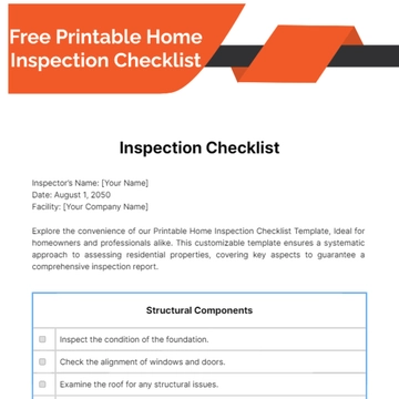 Free Printable Home Inspection Checklist Template to Edit Online