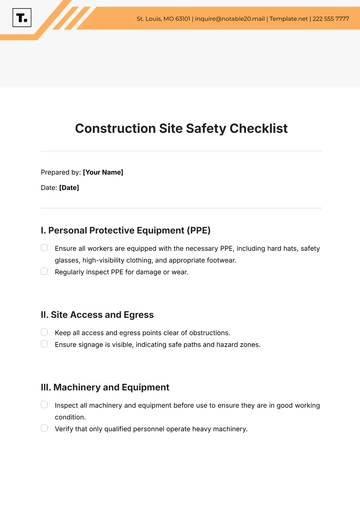 Free Construction Site Safety Checklist Template to Edit Online