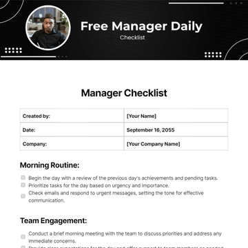 Free Manager Daily Checklist Template to Edit Online