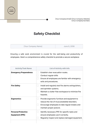Free Safety Checklist Template to Edit Online | Template.net