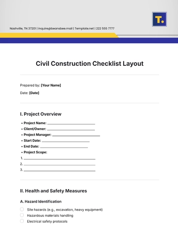Free Construction Phase Plan Checklist Template to Edit Online