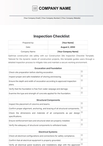 Free Construction Site Inspection Checklist Template to Edit Online
