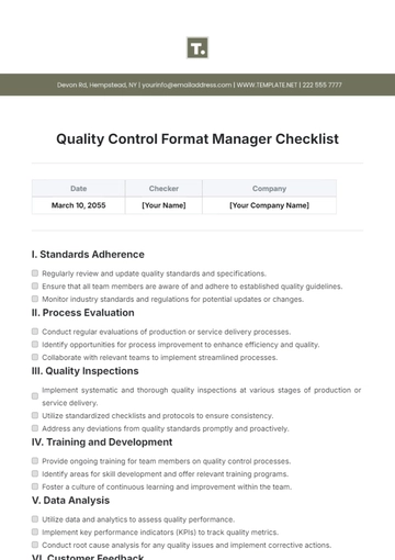 Free Quality Control Format Manager Checklist Template to Edit Online