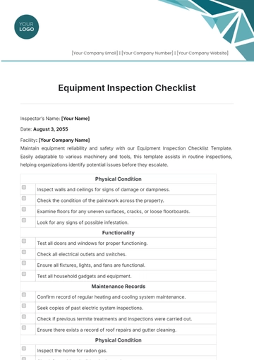Free Equipment Inspection Checklist Template to Edit Online
