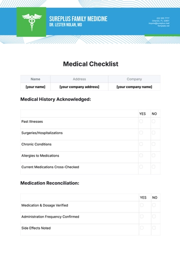 Free Medical Checklist Template to Edit Online