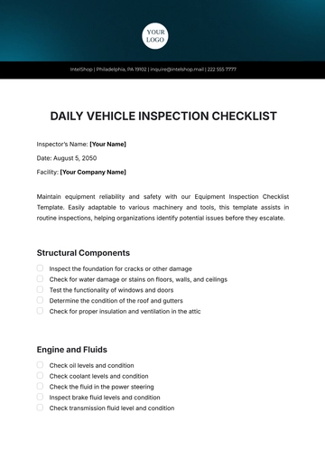 Free Daily Vehicle Inspection Checklist Template to Edit Online
