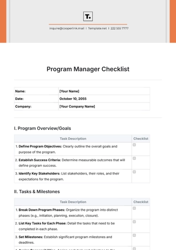 Free Program Manager Checklist Template to Edit Online