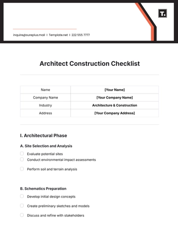 Free Architect Construction Checklist Template to Edit Online