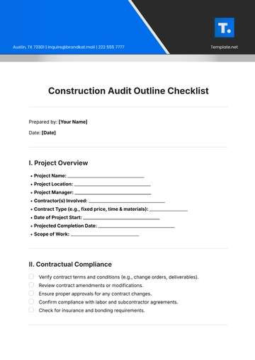 Free Construction Audit Outline Checklist Template to Edit Online