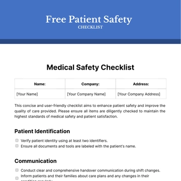 Free Patient Safety Checklist Template to Edit Online