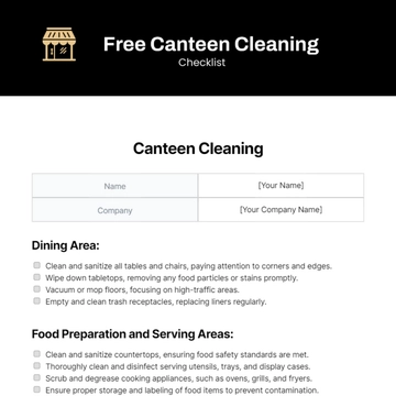 Free Canteen Cleaning Checklist Template to Edit Online