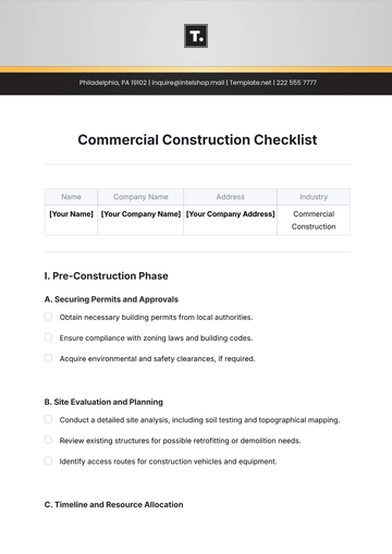 Free Commercial Construction Checklist Template to Edit Online