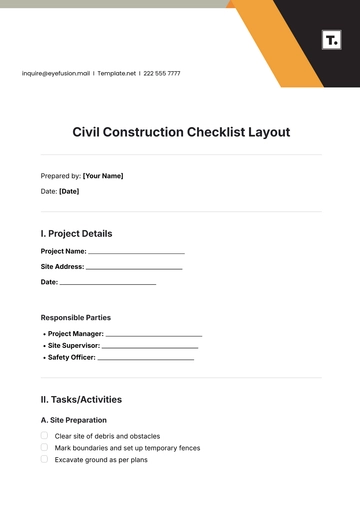 Free Civil Construction Checklist Layout Template to Edit Online