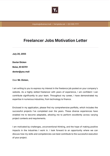 Free Freelancer Jobs Motivation Letter Template to Edit Online