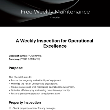 Free Weekly Maintenance Checklist Template to Edit Online