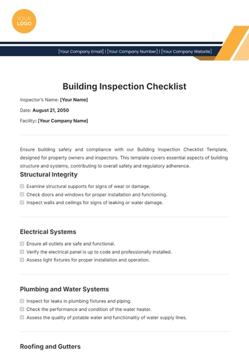 Free Building Inspection Checklist Template to Edit Online