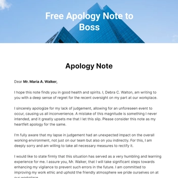 Free Apology Note to Boss Template to Edit Online