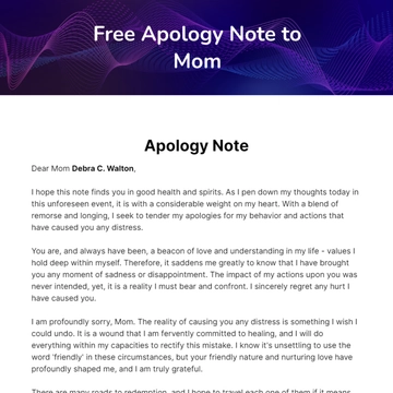 Free Apology Note to Mom Template to Edit Online