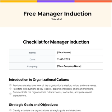 Free Manager Induction Checklist Template to Edit Online