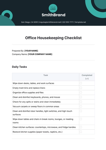 Free Office Housekeeping Checklist Template to Edit Online
