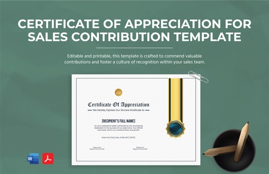 Certificate of Appreciation for Sales Contribution Template