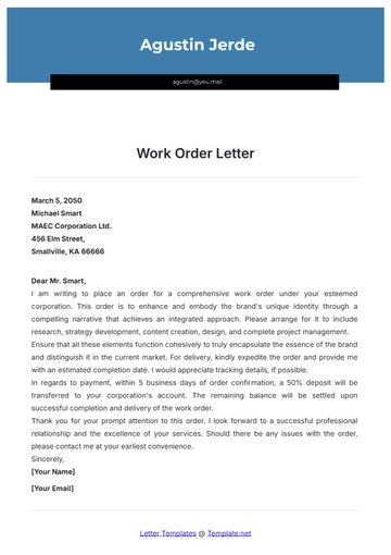 Free Work Order Letter Template to Edit Online