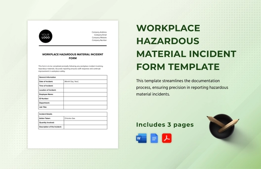 Workplace Hazardous Material Incident Form Template