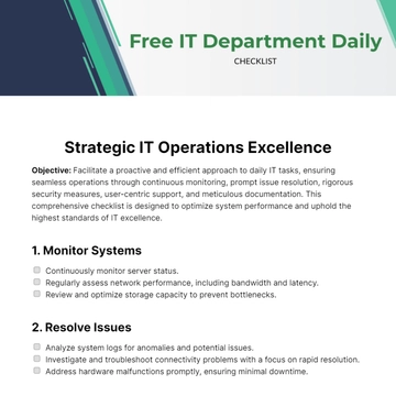 Free IT Department Daily Checklist Template to Edit Online