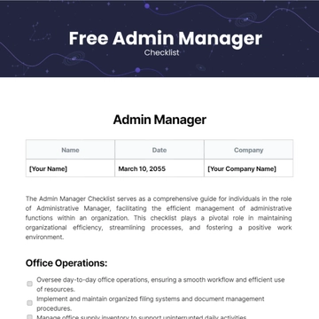 Free Admin Manager Checklist Template to Edit Online