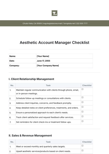 Free Aesthetic Account Manager Checklist Template to Edit Online