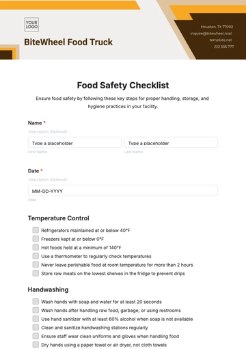 Free Food Safety Checklist Template to Edit Online