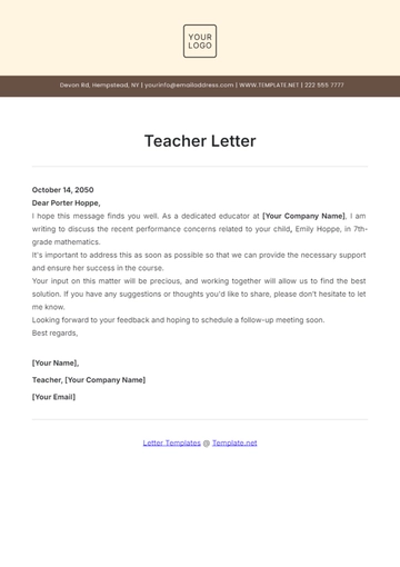 Free Teacher Letter Template to Edit Online