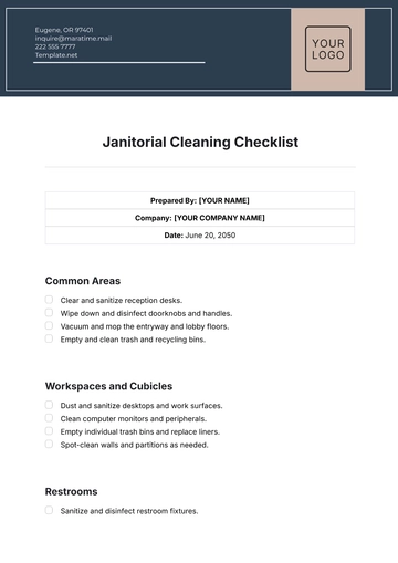 Free Janitorial Cleaning Checklist Template to Edit Online
