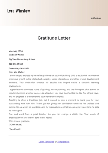Free Gratitude Letter Template to Edit Online