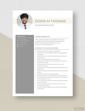 ER Registration Clerk Resume