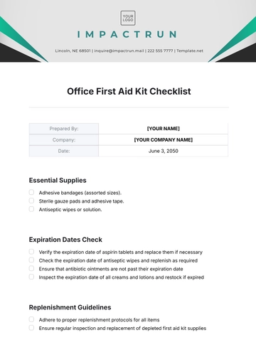 Free Office First Aid Kit Checklist Template to Edit Online