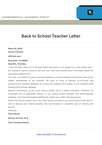 Free Back to School Teacher Letter Template to Edit Online