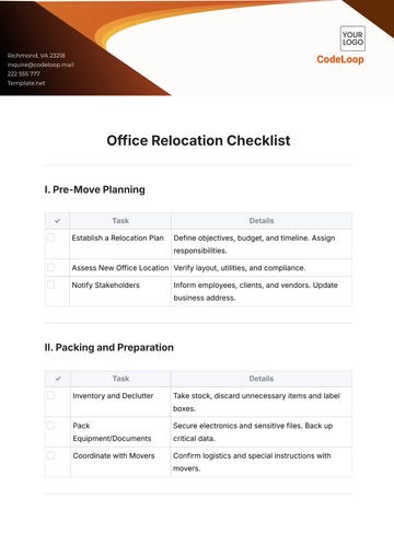 Free Office Relocation Checklist Template to Edit Online