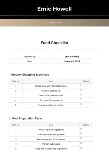 Free Food Checklist Template to Edit Online