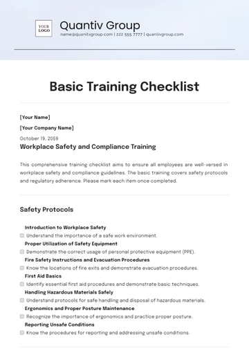 Free Basic Training Checklist Template to Edit Online