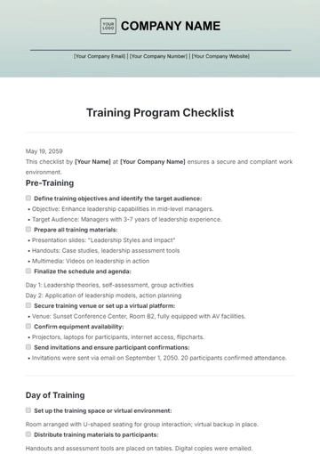 Free Training Program Checklist Template to Edit Online
