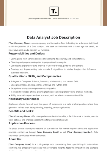 Free Data Analyst Job Description Template to Edit Online