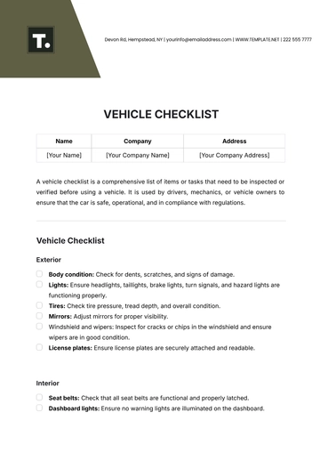 Free Vehicle Checklist Template to Edit Online