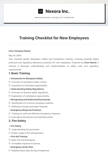 Free Training Checklist for New Employees Template to Edit Online