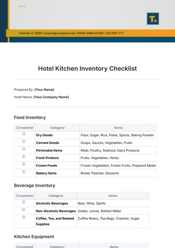 Free Hotel Kitchen Inventory Checklist Template to Edit Online