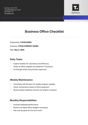 Free Business Office Checklist Template to Edit Online